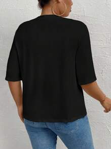 Elenzga Plus Size Women Knit Open Front Black Cardigan, For Woman - Black - View 2