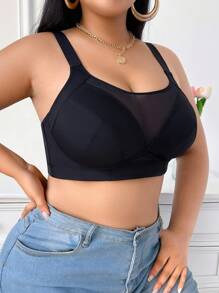 SHEIN 1 件大码女士黑色无钢圈舒适宽肩带文胸 - 黑色 - 查看 5