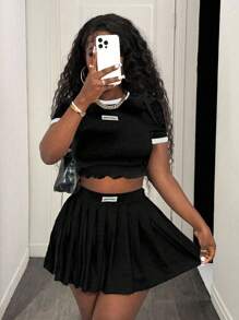 BamGleam Women Two Pieces Outfits For Daily Wear - Black and White - View 4