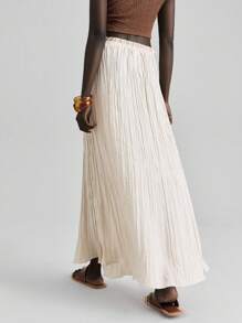 Ontre Chân váy nữ màu mơ mùa xuân/hè 2026 mới, chất liệu vải dệt nhăn, dáng rộng, dài, phù hợp cho ngày lễ tình nhân, mùa cưới, các dịp thường nhật và công sở, đa năng. - Màu be - Xem 4