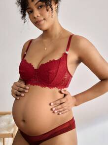 BloomMama Plain Burgundy Maternity Bra With Elegant Scallop Lace For Nursing Moms Burgundy Bralette Nursing Bra - Burgundy - View 3
