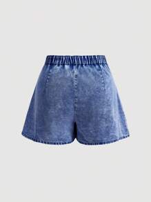 SHEIN MOD Shorts vaqueros azules holgados y de talle alto para tallas grandes