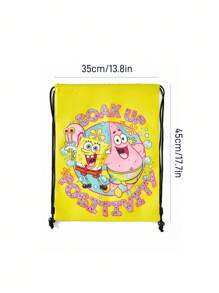 SpongeBob SquarePants | SHEIN 1pc Cartoon Print Drawstring Backpack, Gym Bag, Rucksack, Casual Bag, Travel Bag, Sports Beach Bag, Unisex - Yellow - View 8