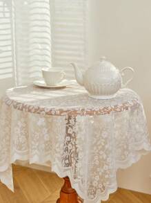 1 件花卉蕾丝桌布 - 质朴透明可洗蕾丝边咖啡桌布 - 非常适合野餐、露营、生日派对、情人节和家庭厨房装饰 - 米色 - 查看 1