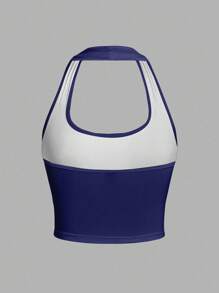 SHEIN EZwear 女士休闲海星、花朵和贝壳图案海军蓝紧身露背背心，适合夏季 - 彩色 - 查看 3