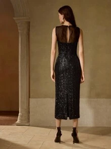 MOTF PREMIUM FAUX PEARL DETAIL CONTRAST SEQUIN COCKTAIL DRESS - Black - View 3