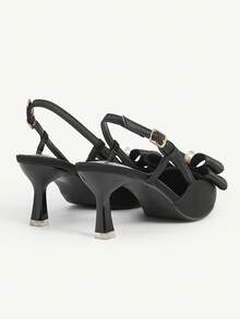 CUCCOO CHICEST Sandalias de tacón alto de satén negro con puntera puntiaguda, decoradas con cristales de Rhinestone y lazo con perlas, de estilo elegante, romántico y gótico, adecuadas para ocasiones formales, fiestas, bodas y vacaciones