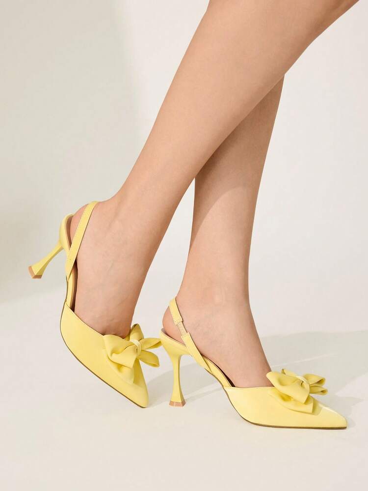 CUCCOO CHICEST Tacones altos de punta con lazo, elegantes, dulces y románticos, de satén amarillo y piel sintética, zapatos de vestir para el té de la tarde, citas, fiestas, vacaciones, Acción de Gracias, Navidad, Día de San Valentín, cumpleaños