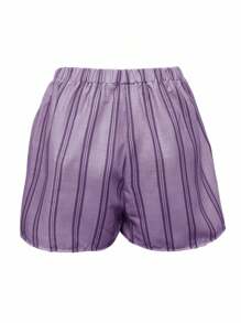 Quần short ống rộng cạp chun họa tiết sọc thường ngày dành cho nữ, thích hợp mặc vào mùa hè, mặc hàng ngày và đi nghỉ - Nhiều màu - Xem 2