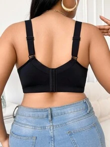 SHEIN 1 件大码女士黑色无钢圈舒适宽肩带文胸 - 黑色 - 查看 2
