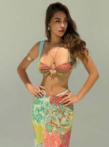 Aloruh Bộ đồ hai mảnh gồm áo croptop và chân váy in hoa dành cho nữ, phong cách nghỉ mát gợi cảm, trang phục mùa hè, quần áo đi biển cho nữ, trang phục du lịch biển, trang phục nghỉ mát cho nữ, phong cách Boho nhiệt đới, quần áo nữ Gyaru, bikini hở lưng in hoa cờ Mỹ, đồ bơi ngày Quốc khánh 4 tháng 7, bộ đồ bơi họa tiết hoa điều tương phản hoang dã, gợi cảm và quyến rũ. - màu xanh lá - Xem 4