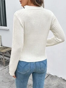 EMERY ROSE Jersey de punto acanalado de cuello en V de manga larga, otoño/invierno, jersey de punto de alta gama para el otoño