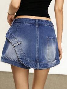 Rina Fox Quần short denim cài nút thời trang thường ngày đa năng dành cho nữ, mùa hè - Rửa trung bình - Xem 2