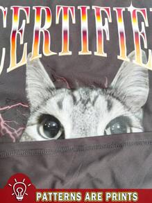 Manfinity Dauomo Áo thun nam tay ngắn in chữ mèo thường ngày - Màu xám đen - Xem 7