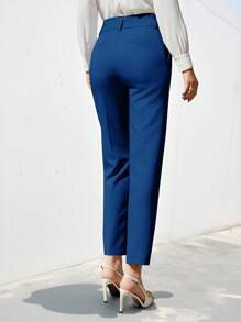 EURMUSE Women's Solid Color Simple Daily Suit Pants  - Blue - View 2