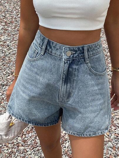 Livesso 女士休闲高腰宽松牛仔短裤，适合通勤和日常穿着，夏季
