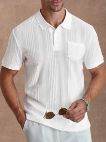 Manfinity Homme 夏季男士翻领提花针织短袖Polo衫，纹理罗纹图案面料，适合休闲外出、朋友聚会、轻松周末，人气百搭单品，男士高端纹理几何针织提花撞色短袖Polo衫，适合日常休闲、度假、通勤，男士纹理Polo衫，日常通勤、旅行、度假、外出的百搭单品