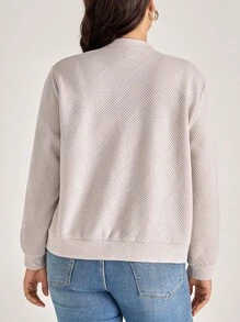 Comfylo Jaqueta Casual de Moda para Ir e Vir, Cor Sólida Texturizada, Tamanho Plus, Roupa de Outono para Mulheres, Estilo Old Money - Caqui - Visão 2