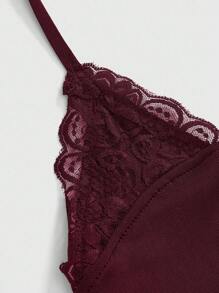 ROMWE Goth Y2K Punk Sweet Heart Cross Contrast Lace Asymmetrical Hem Camisole - Burgundy - View 3