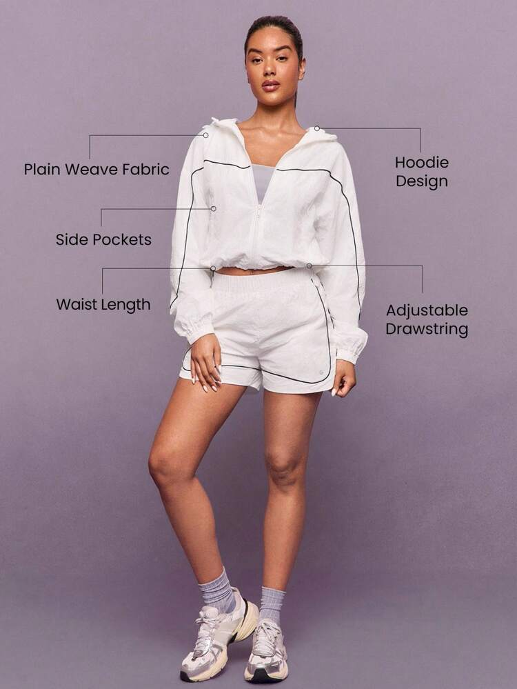 軽量コントラストパイピング調整可能なエラスティックバンド付きウインドブレーカーパーカージャケット、中程度のインパクトのランニング、ジョギング、ハイキング、ジム、スタジオ、デイリーカジュアルウェア