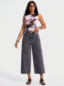 Jeanoix Women's Pocket Loose Wide Leg Casual Versatile Denim Pants Wide Leg Jeans Y2k - Grey - View 5