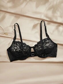 Charlaine حمالة صدر مثيرة مزينة بالدانتيل والأزهار مع سلك داخلي - الأسود - مشاهدة 1