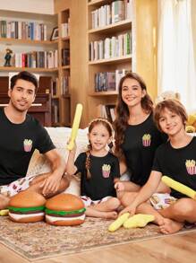 FamilyFrolics Conjunto de pijama de niña con estampado de papas fritas de manga corta y pantalón corto