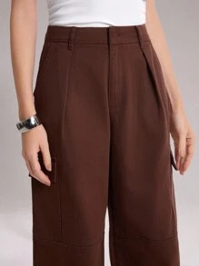 Quần Jeans Ống Rộng Màu Khaki Thường Ngày & Đi Làm Cho Nữ - Cà phê nâu - Xem 4