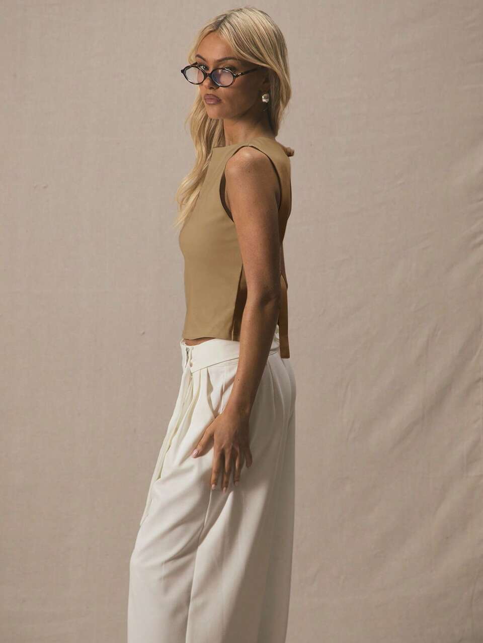 Boat Neck Open Tie Back Fitted Top Spring Summer Cute Vacation Casual 90's Al Fresco Work Everyday Casual Airport Holiday