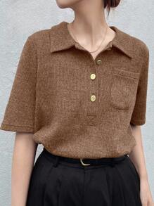 FRIFUL Camiseta de manga corta con cuello polo, ajustada, con decoración de botones metálicos, para verano