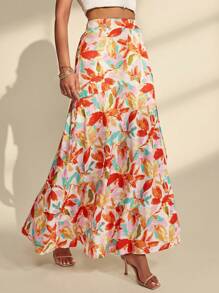 Almamuse Women's Elegant Ditsy Floral High Slit Versatile Skirt Fall Cloth For Women - Multicolor - View 1