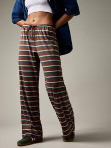 MISSGUIDED Weite gestreifte Palazzo Sommer Strandhose, lässige Resort Loungewear, Retro Muster Strand Kordelzug Elastischer Bund Urlaubs Hose, locker und bequem - Verschiedenfarbig - Übersicht 1