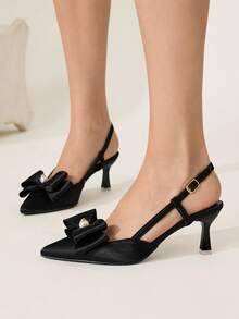 CUCCOO CHICEST Sandalias de tacón alto de satén negro con puntera puntiaguda, decoradas con cristales de Rhinestone y lazo con perlas, de estilo elegante, romántico y gótico, adecuadas para ocasiones formales, fiestas, bodas y vacaciones
