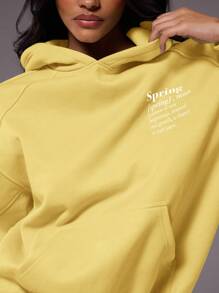 MUSERA Sweat à capuche ample et décontracté avec imprimé graphique "Printemps", idéal pour le printemps et l'été, décontracté et mignon pour les vacances - Jaune citron - Voir 3