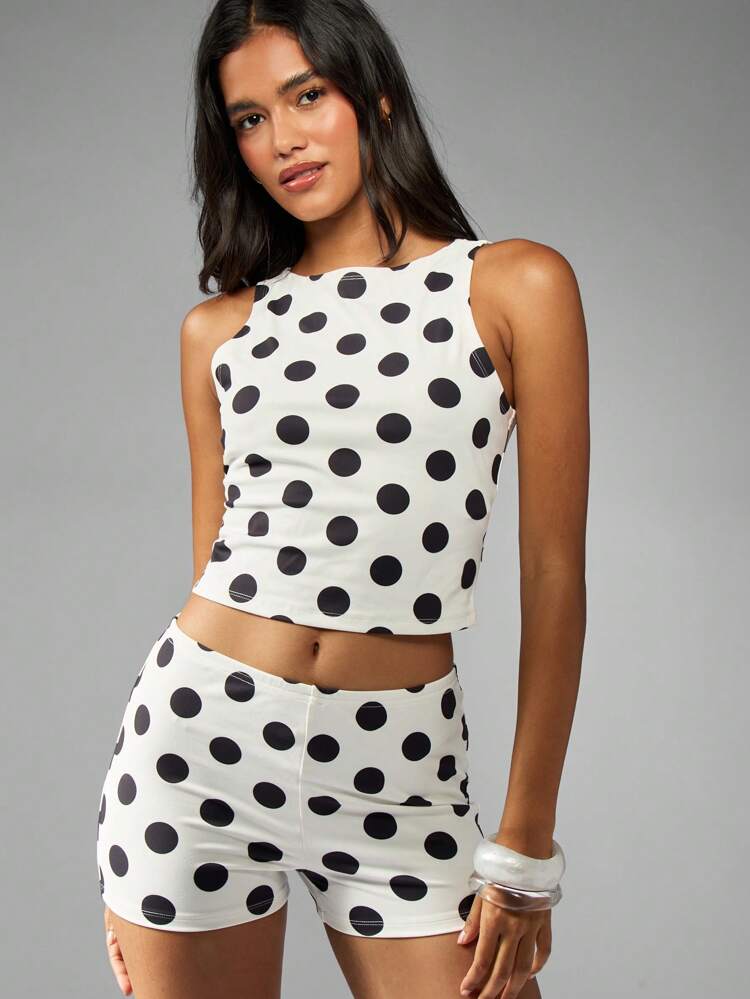 MISSGUIDED Retro Polka Dot Crop Top And Shorts Set Summer Beach Festival Party Two Piece Set Vacation Resort Wear High Waist Outfit