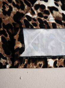 Elenzga Camiseta de tirantes con cuello redondo y bajo asimétrico con estampado de leopardo para tallas grandes - Marrón - Ver 3