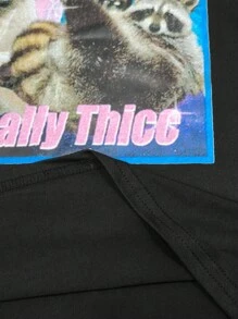 有趣的英国浣熊图案圆领男式表情包印花T恤