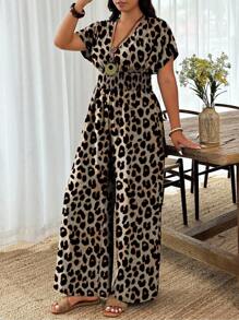 EMERY ROSE 加大码休闲腰部抽绳舒适宽松肩部褶饰连体裤