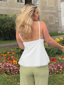Jeta Ari Women's Solid Color Splice Lace Camisole - White - View 2
