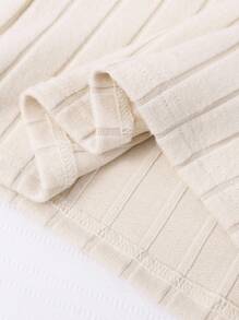 Sparklyn Camiseta casual de manga larga con cuello alto y unicolor acanalado para adolescentes, verano - Caqui - Ver 6