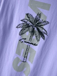 Manfinity Chillmode 男士椰子树与字母图案 T 恤