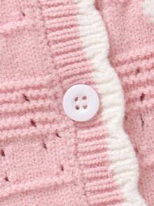 SHEIN 2pcs Baby Girls Pink And White Heart Pattern Knitted Cardigan+Pants Set,Cute Autumn Matching Family Outfit,Soft Casual Fall Winter Clothes For Infant - Pink - View 9