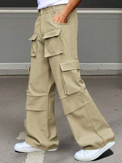 Street Life Pantalones cargo casuales holgados, plisados y con múltiples bolsillos para hombre, estilo urbano de moda