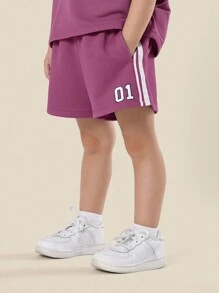 SUMWON Future Icon 女童运动休闲两件套宽松上衣抽绳短裤运动服套装夏季春季休闲周末装 - 紫色 - 查看 4