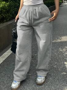 INAWLY Women's Solid Color Drawstring Pocket Casual Gray Baggy Wide Leg Sweatpants Fall Clothing Graduation,Back To School Outfits,Graduation,Teacher Outfits For Women,Back To School - Light Grey - View 3