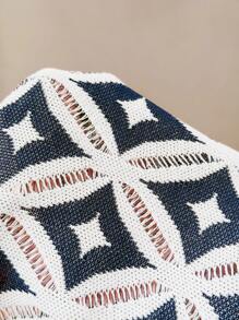 Florisole 夏季波西米亚风无袖菱形网眼针织上衣针织套头衫秋冬 - 藏蓝色 - 查看 7