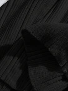 Franclia Váy dệt kim Maxi tay ngắn màu trơn thanh lịch dành cho nữ, Quần áo len dệt kim mùa hè cho trường đại học - màu đen - Xem 3