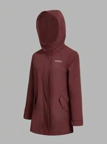 Gameset SHEIN Sport 女士字母印花长袖口袋休闲户外连帽夹克 - 酒紅色 - 查看 12