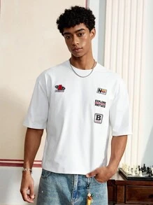 Manfinity VCAY 男士夏季字母印花圆领短袖休闲T恤 - 白色 - 查看 3