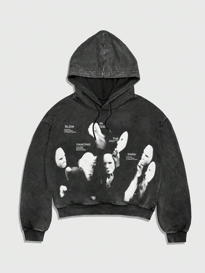 Street Life Sudadera con capucha casual y vintage con cordón para hombres, con gráfico de retrato